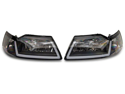 Raxiom 99-04 Ford Mustang Axial Headlights w/ Seq LED Bar Blk (422713)