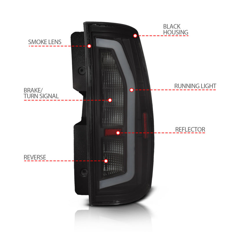 ANZO 07-14 Chevy Suburban/GMC Yukon Full LED Plank Tail Lights Smoke Lens Black (311488)