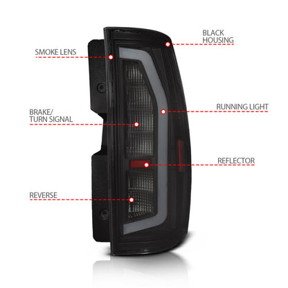 ANZO 07-14 Chevy Suburban/GMC Yukon Full LED Plank Tail Lights Smoke Lens Black (311488)