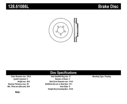 StopTech 128.61086L Sport Cross-Drilled Disc Brake Rotor for 05-12 Mustang