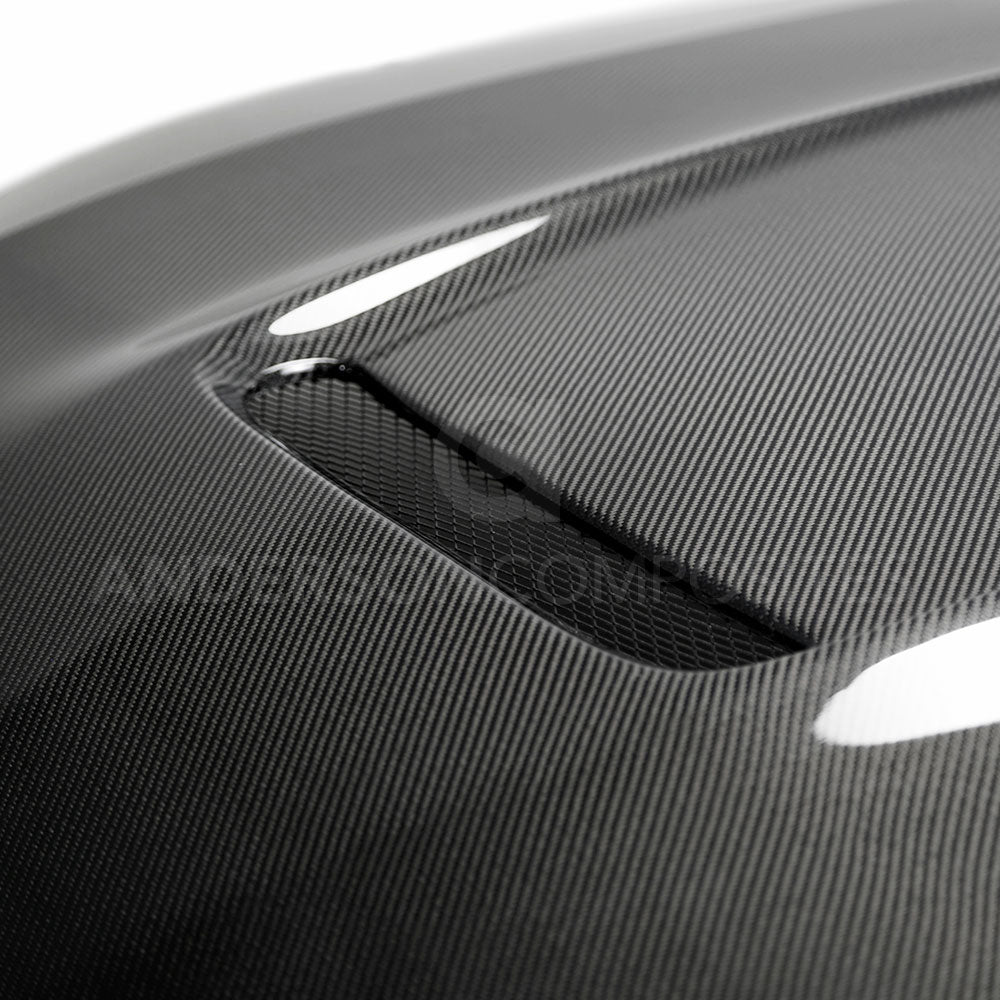 Anderson Composites Type-GR (GT350 Style) double sided carbon fiber hood for 2018-2020 Ford Mustang  (AC-HD18FDMU-GR-DS)