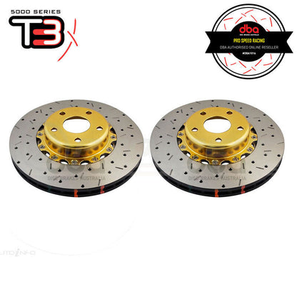 DBA 02-10 WRX / 13+ FR-S / 13+ BRZ Premium Front Drilled & Slotted 5000 Series Rotor w/ Gold Hat