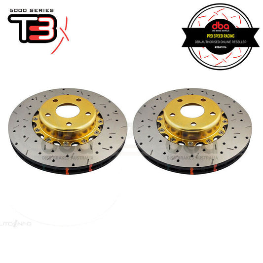 DBA 02-10 WRX / 13+ FR-S / 13+ BRZ Premium Front Drilled & Slotted 5000 Series Rotor w/ Gold Hat