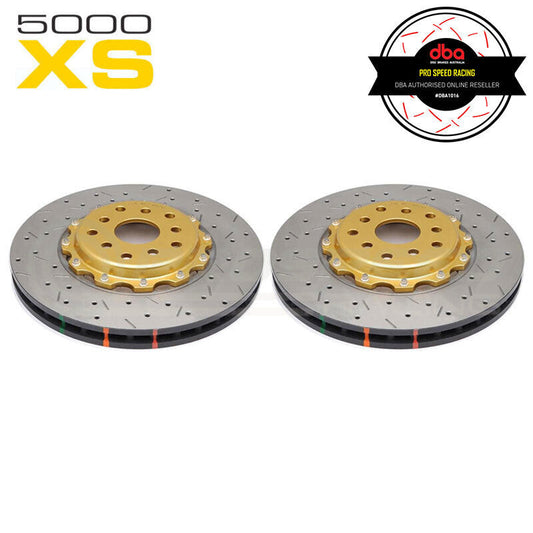 DBA 04-07 STi/2017 BRZ w/Perf. Pkg. 10 Hole Front Drilled/Slotted 5000 Series 2 Pc Rotor w/Gold Hat