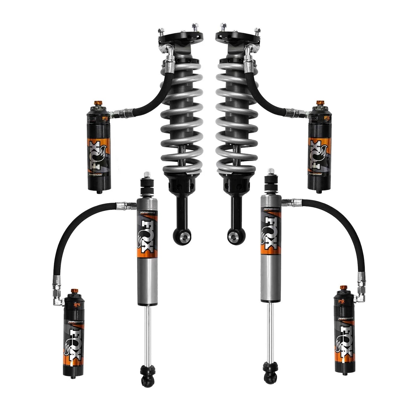 Fox 2.5 Performance Elite Adjustable Coilover w/ Reservoir + Rear Shocks Set w/2" lift - 2005-2023 Toyota Tacoma 4WD RWD