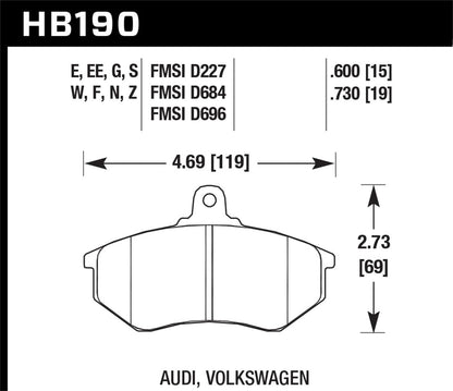 Hawk 79-84 Volswagen Rabbit / 85-90 Volkswagen Cabriolet DTC-60 Race Front Brake Pads