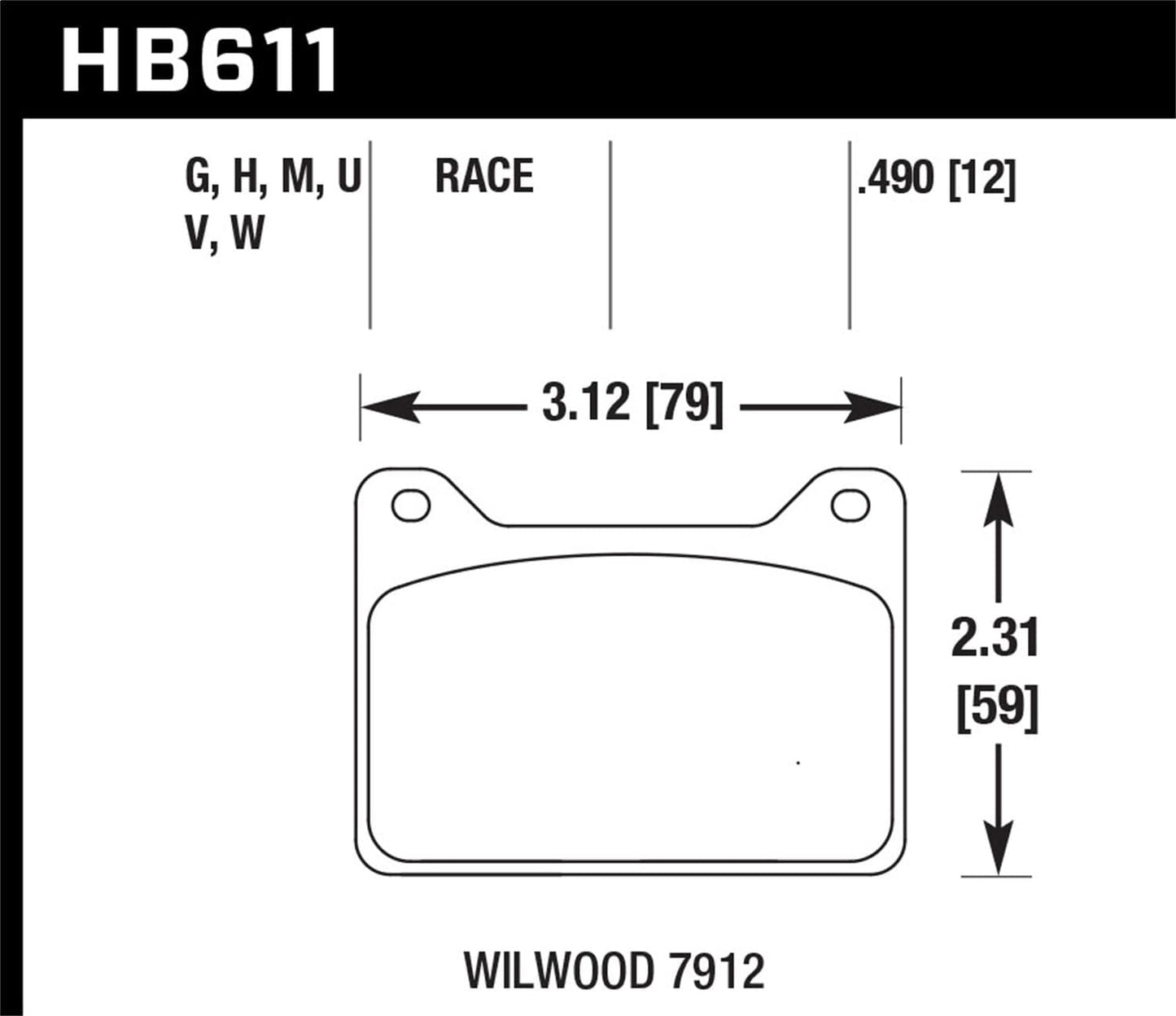 Hawk Wilwood 17mm 6617 Claliper Brake Pad Set