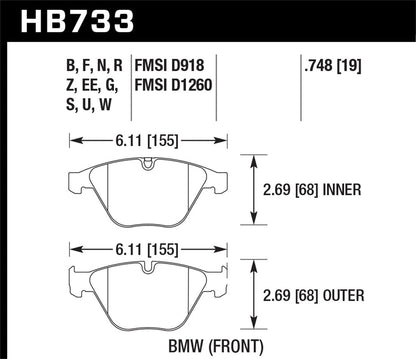 Hawk 11-12 Ford Fiesta S/SE/SEL / 11-12 Mazda 2 Sport/Touring DTC-60 Front Race Brake Pads