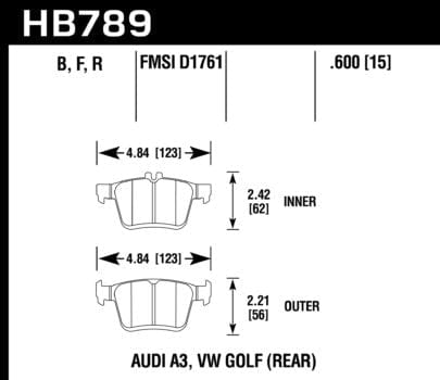 Hawk Performance Ceramic Street Rear Brake Pads - VW/Audi / A3 / S3 / Golf R