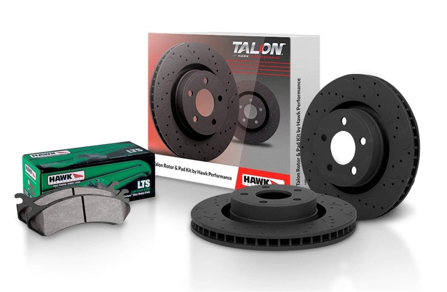 Hawk Talon 2000 Cadillac DeVille Heavy Duty Brakes Cross Drilled & Slotted Rotors w/ Hawk LTS Pads (Front)