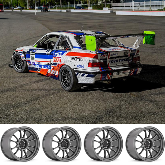 (set of 4) Konig Hypergram Matte Grey | 18x11 +25mm For BMW E36