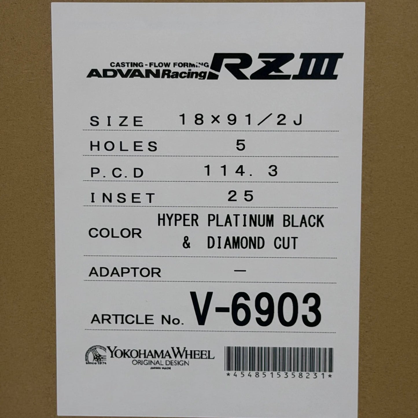 Advan RZIII 18x9.5 +25 5x114.3 Hyper Platinum Black & Diamond Cut (SET)