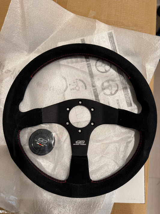 Mugen Racing III Steering Wheel - 350mm (Black Leather / Red Stitch)