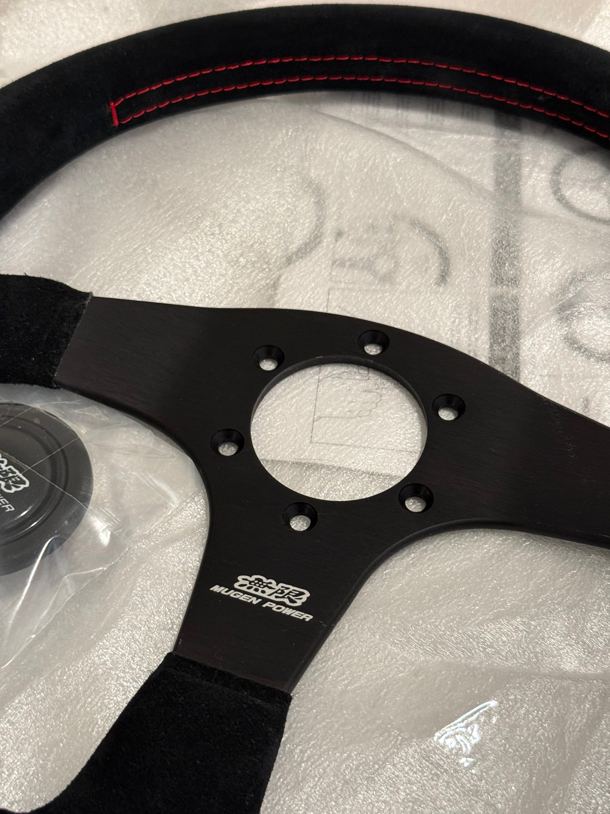 Mugen Racing III Steering Wheel Suede Black Suede / Red Stitch 350mm ...