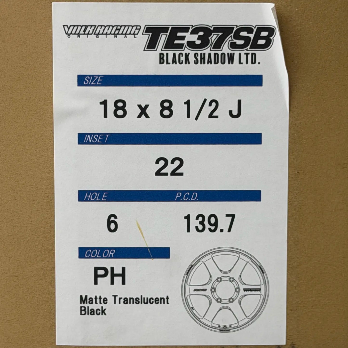 Volk Racing TE37SB Black Shadow LTD 18x8.5 +22 6x139.7 Matte Translucent Black (SET)