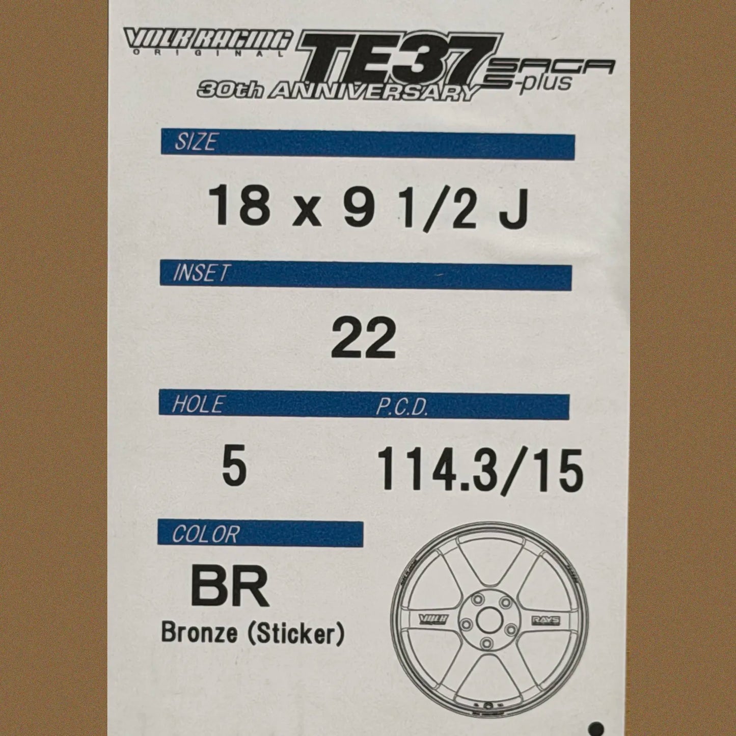 Volk Racing TE37 Saga S-Plus 30th Anniversary Sticker Ver. 18x9.5 +22 5x114.3 Bronze (SET)