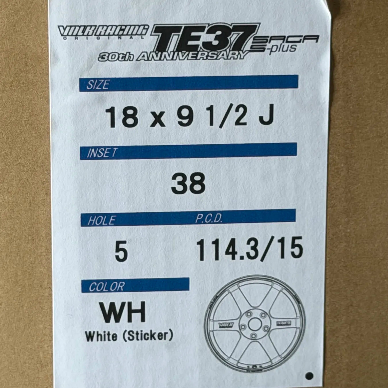Volk Racing TE37 Saga S-Plus 30th Anniversary Sticker Ver. 18x9.5 +38 5x114.3 White (SET)