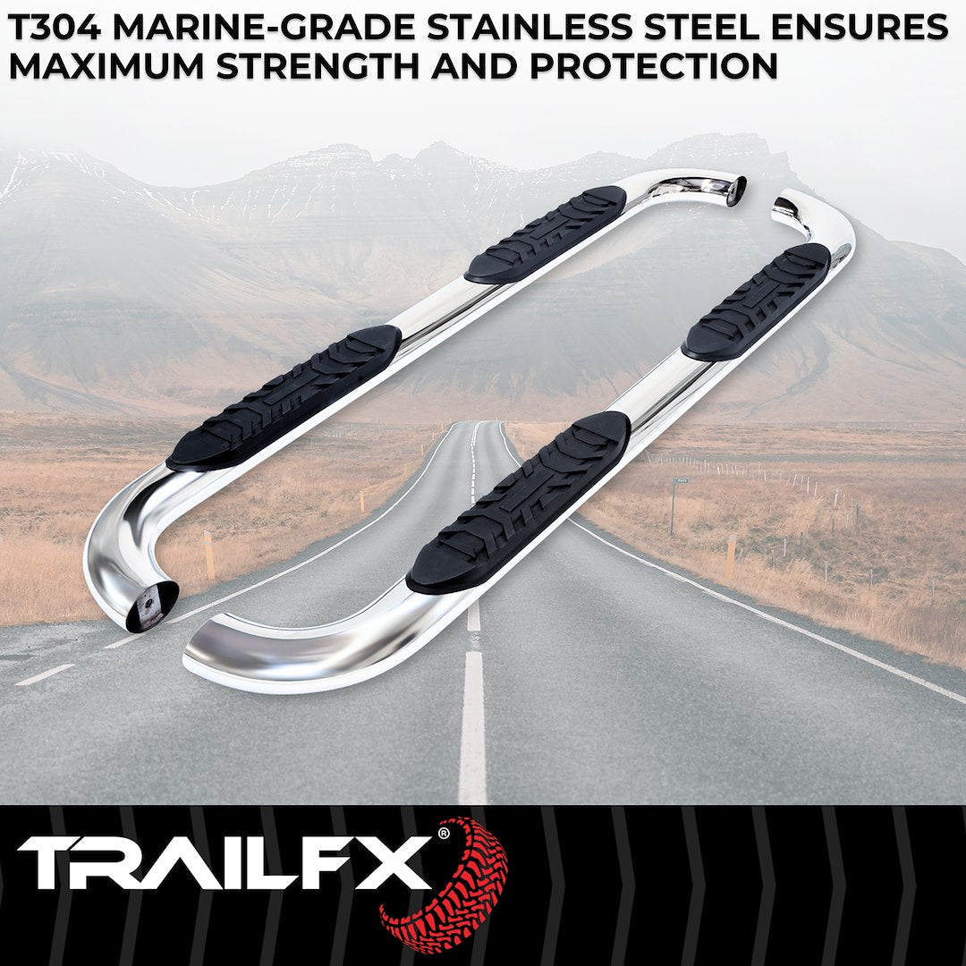 TrailFX 4" Oval Bent Step Bar For Toyota Tacoma Double- Stainless (A1009S)