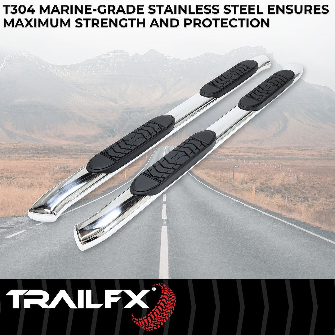 TrailFX 5" Oval Bent Step Bar For GM Silverado/Sierra Crew-Stainless (A7086S)