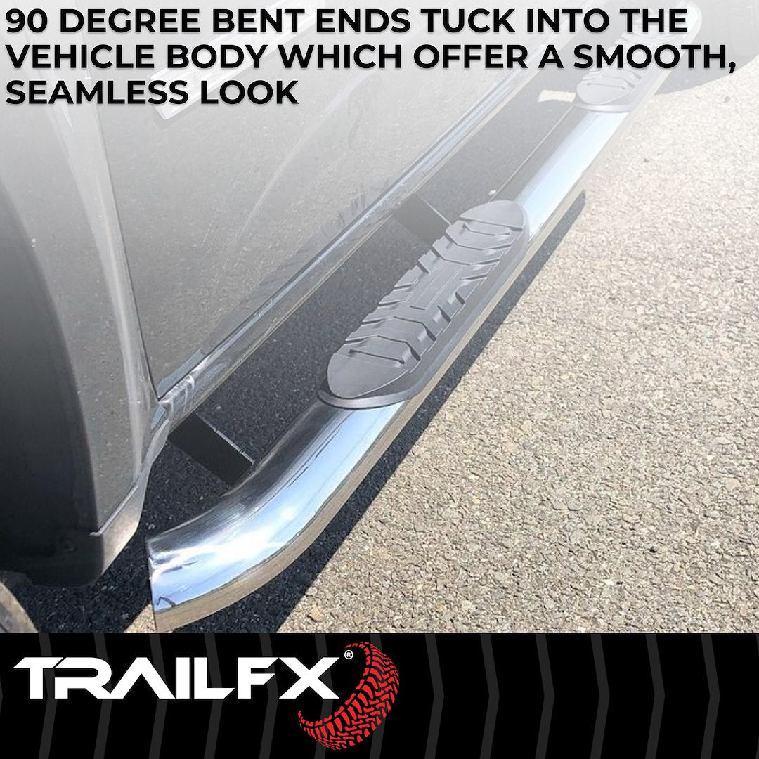 TrailFX 4" Oval Bent Step Bar For GM Silverado/Sierra Crew- Stainless (A1010S)