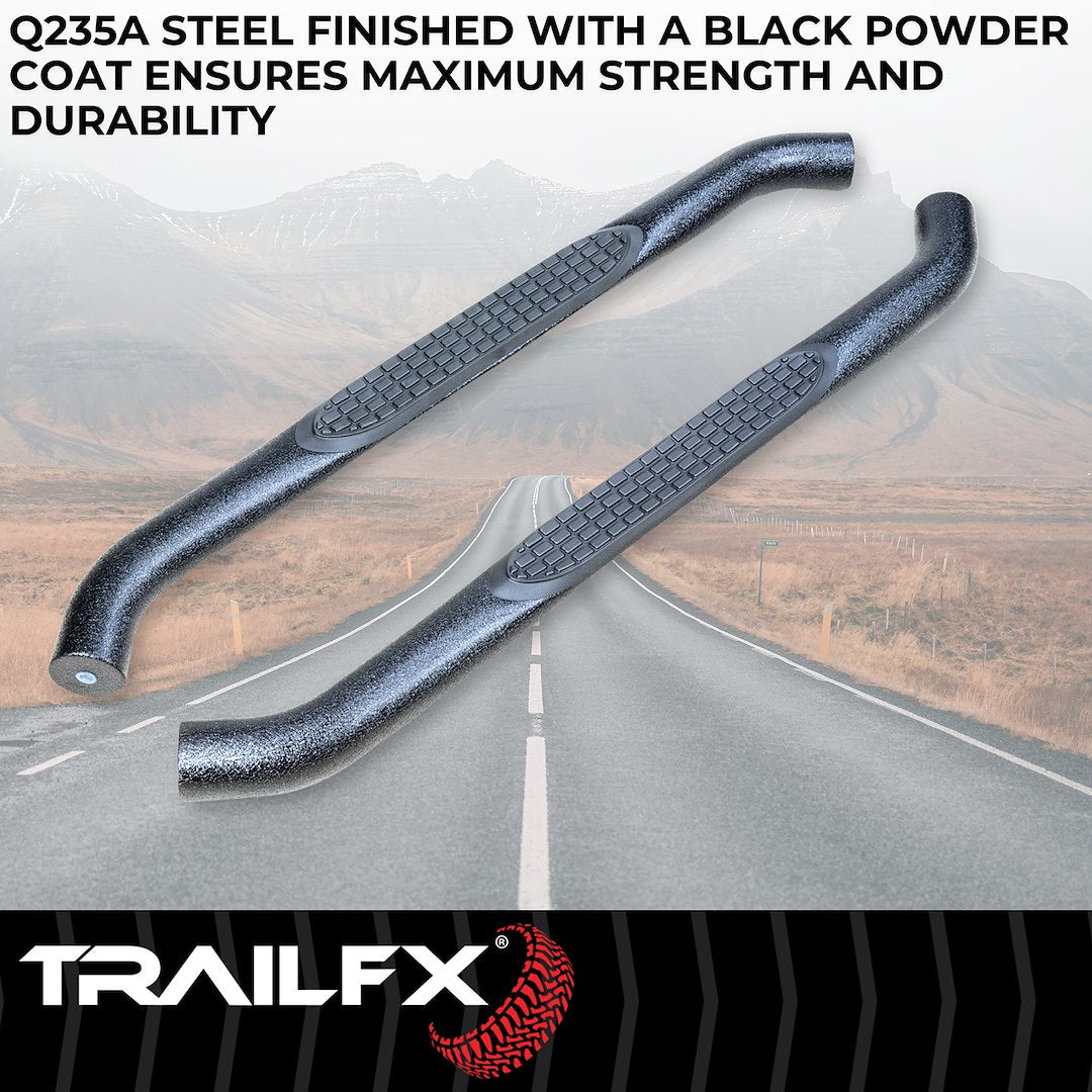 TrailFX 3" Round Step Bar For Jeep Wrangler JK 4 Dr- Black (A0027T)