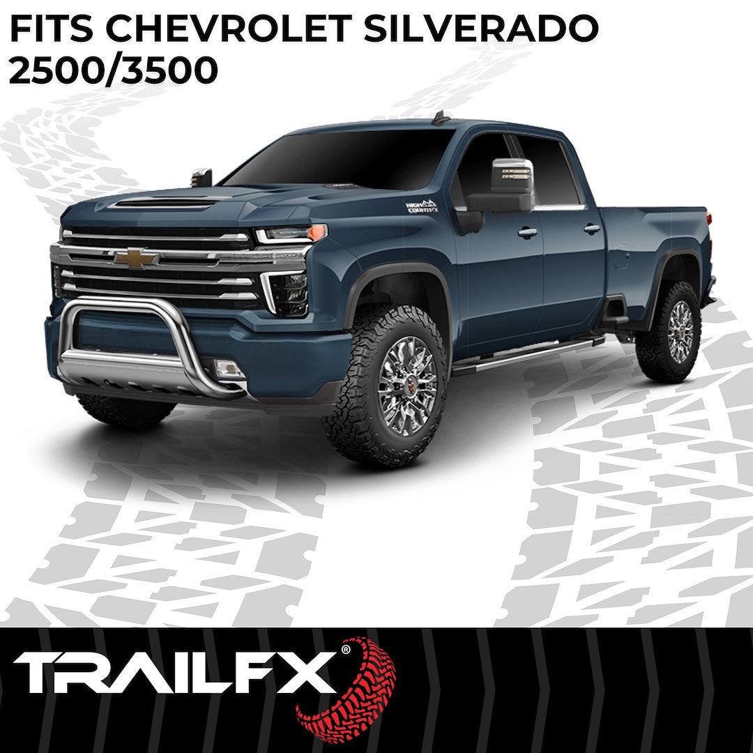 TrailFX 3" Round Bull Bar For GM Silverado/Sierra 25002/3500- Stainless (B0040S)