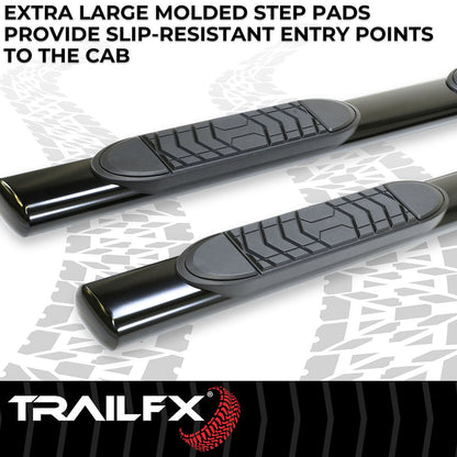 TrailFX 5" Oval Straight Step Bar For GM Silverado/Sierra Extended-Black (A7002B)