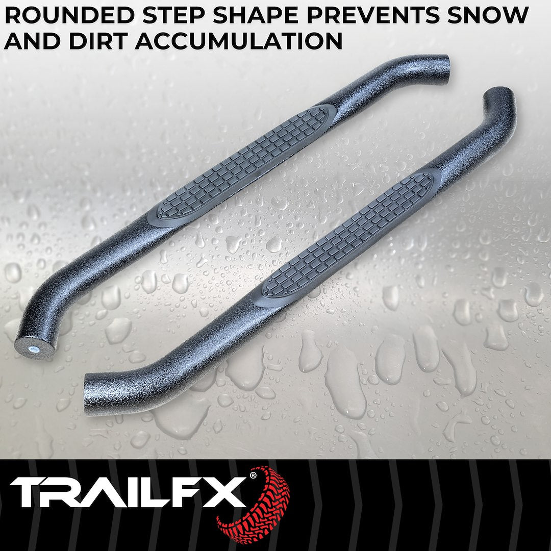 TrailFX 3" Round Step Bar For Jeep Wrangler JK 4 Dr- Black (A0027T)