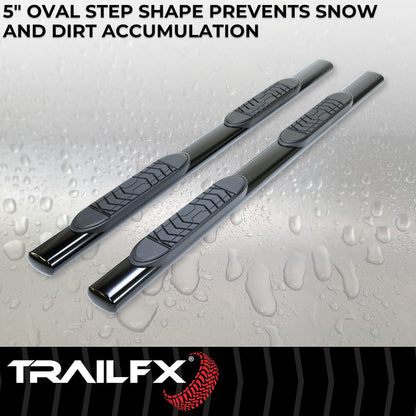 TrailFX 5" Oval Straight Step Bar For GM Silverado/Sierra Extended- Black (A7089B)