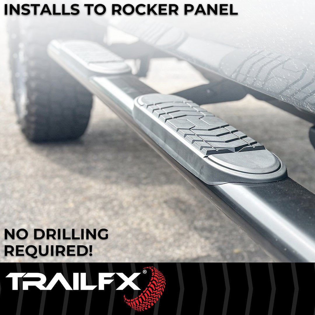 TrailFX 5" Oval Bent Step Bar For GM Silverado/Sierra Crew-Black (A7086B)