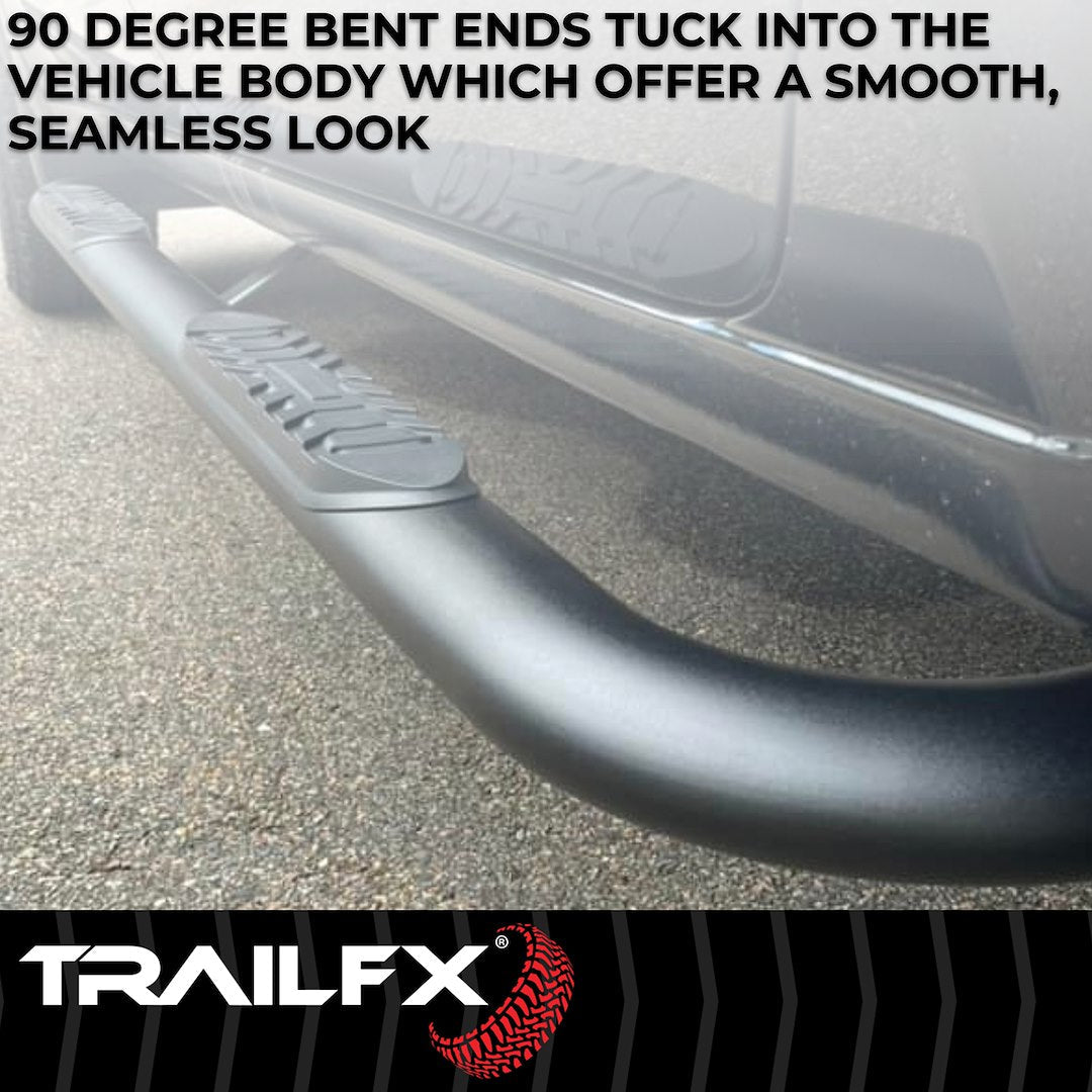 TrailFX 4" Oval Bent Step Bar For GM Silverado/Sierra Extended- Black (A1011B)