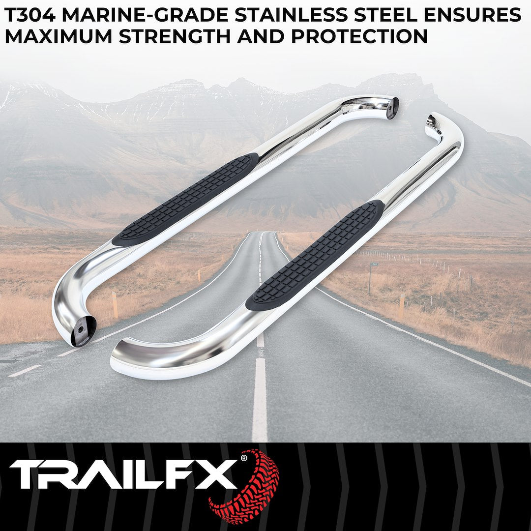 TrailFX 3" Round Step Bar For GM Silverado/Sierra Standard- Stainless (A0061S)