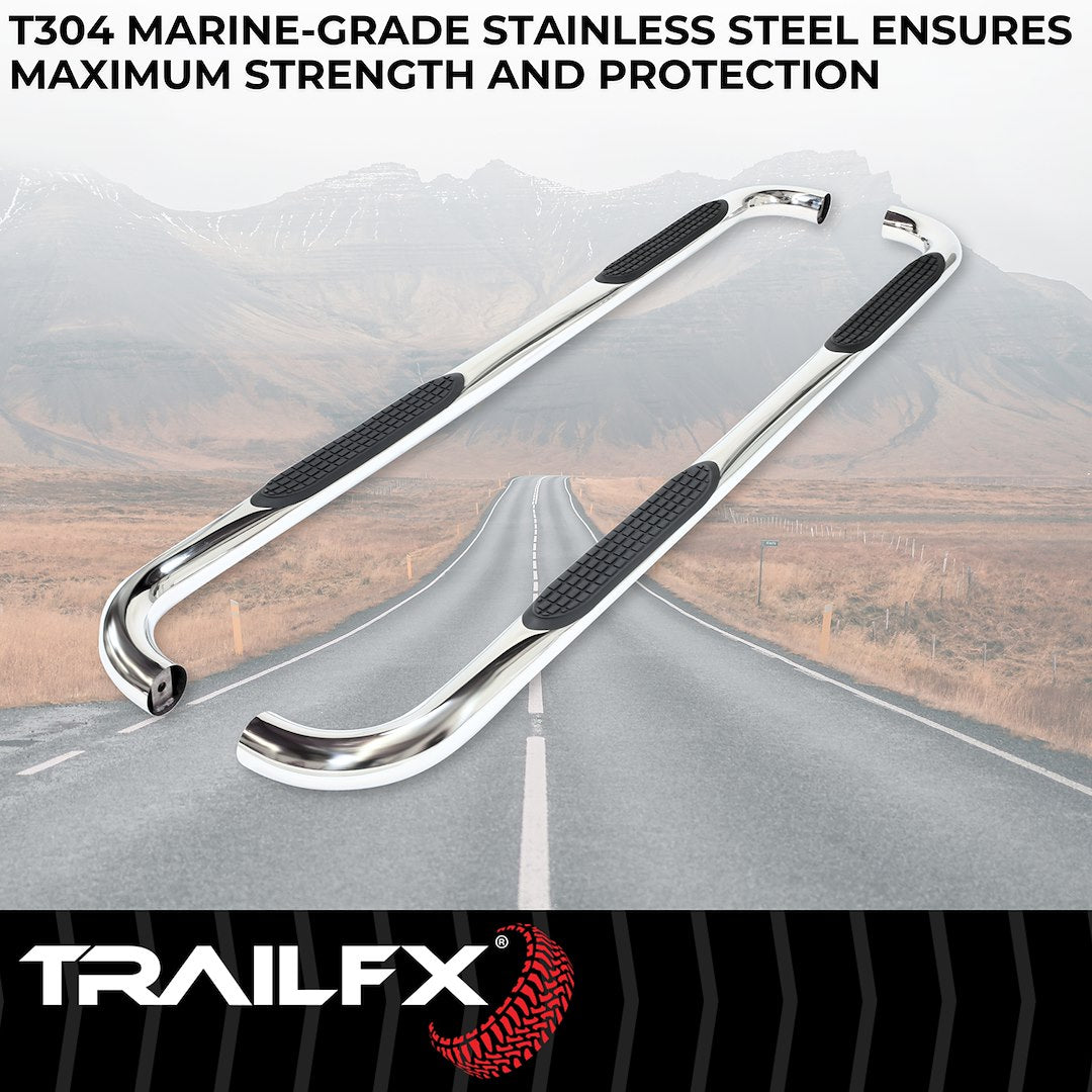 TrailFX 3" Round Step Bar For Ford F150-350 Crew- Stainless (A0052S)