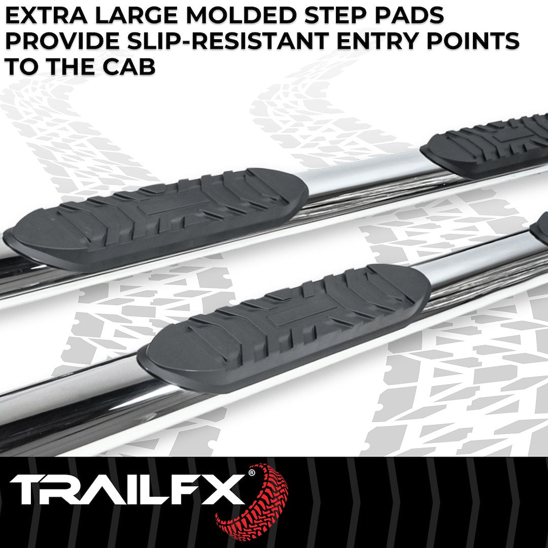 TrailFX 4" Oval Straight Step Bar For GM Silverado/Sierra Crew- Stainless (A1547S)