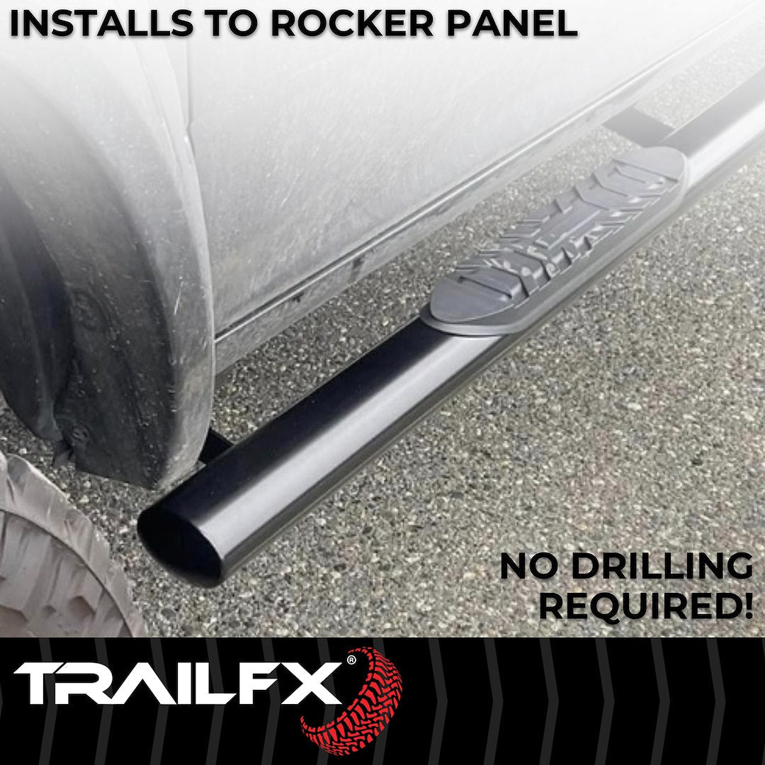 TrailFX 4" Oval Straight Step Bar For GM Silverado/Sierra Standard- Black (A1551B)