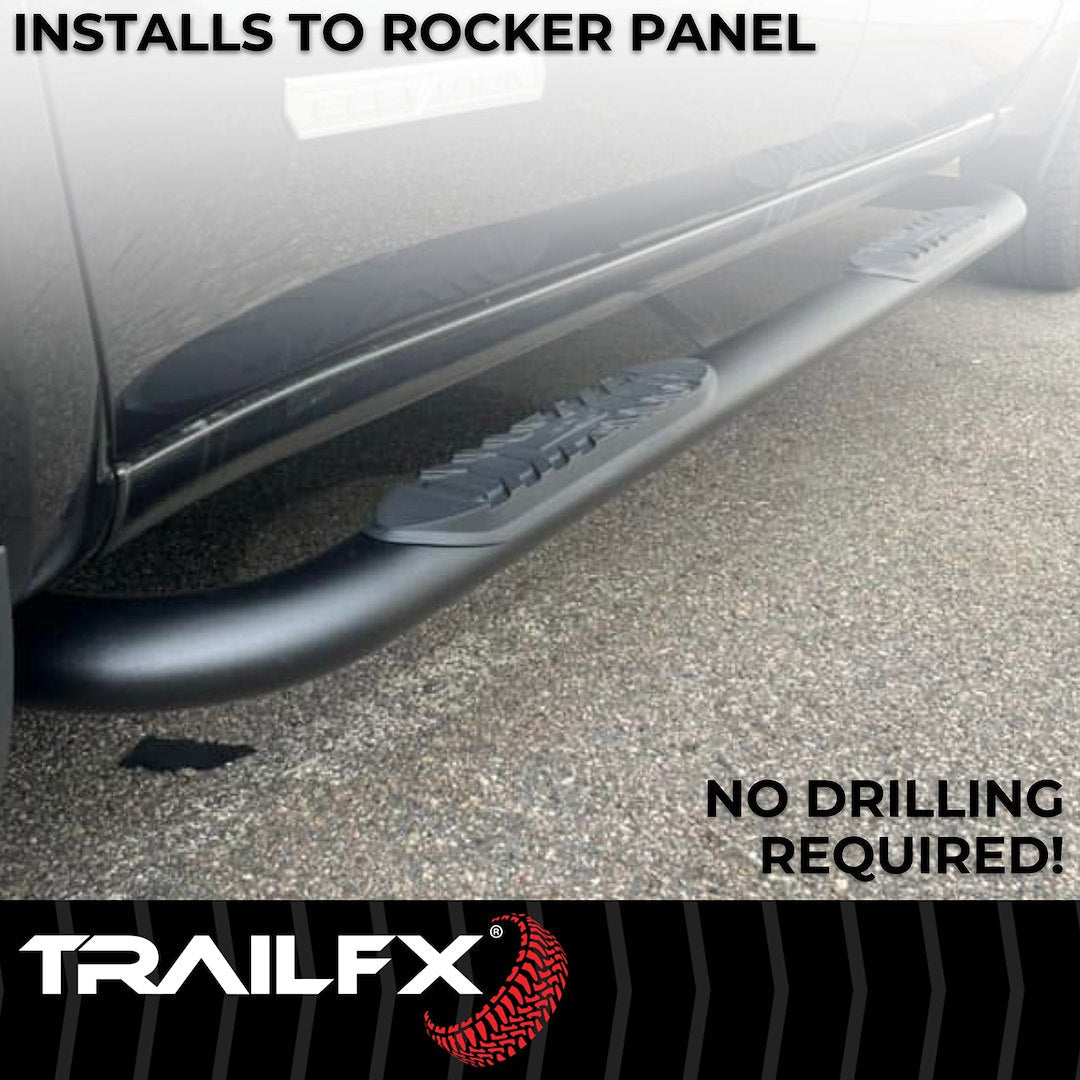 TrailFX 4" Oval Bent Step Bar For Ram 1500 Crew- Black (A1012B)