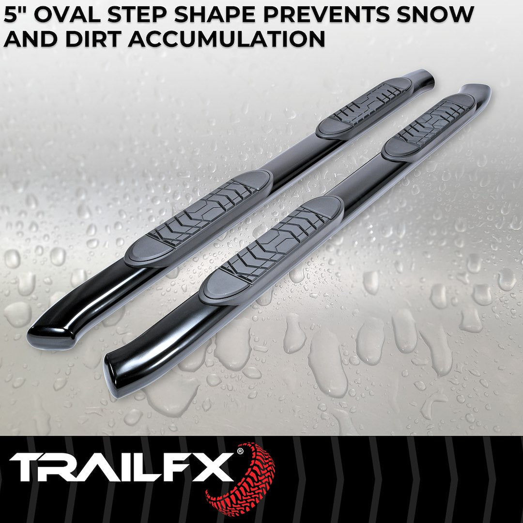 TrailFX 5" Oval Bent Step Bar For GM Silverado/Sierra Extended-Black (A7064B)