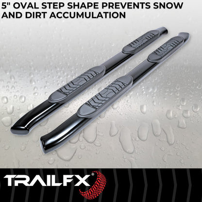 TrailFX 5" Oval Bent Step Bar For GM Silverado/Sierra Extended-Black (A7064B)