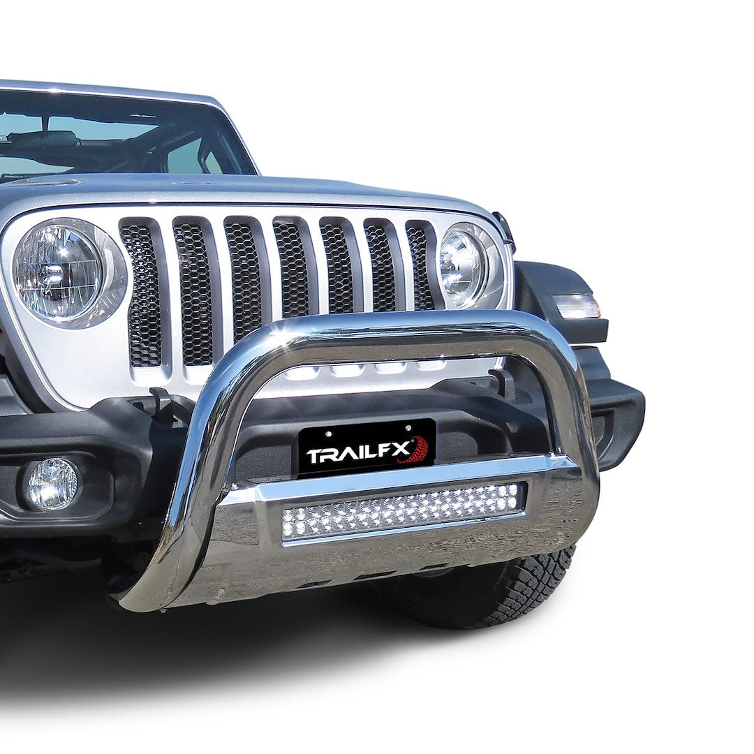 TrailFX 3.5" Oval Bull Bar w/Light Option For Jeep Gladiator/Wrangler JL- Stainless (B1613S)