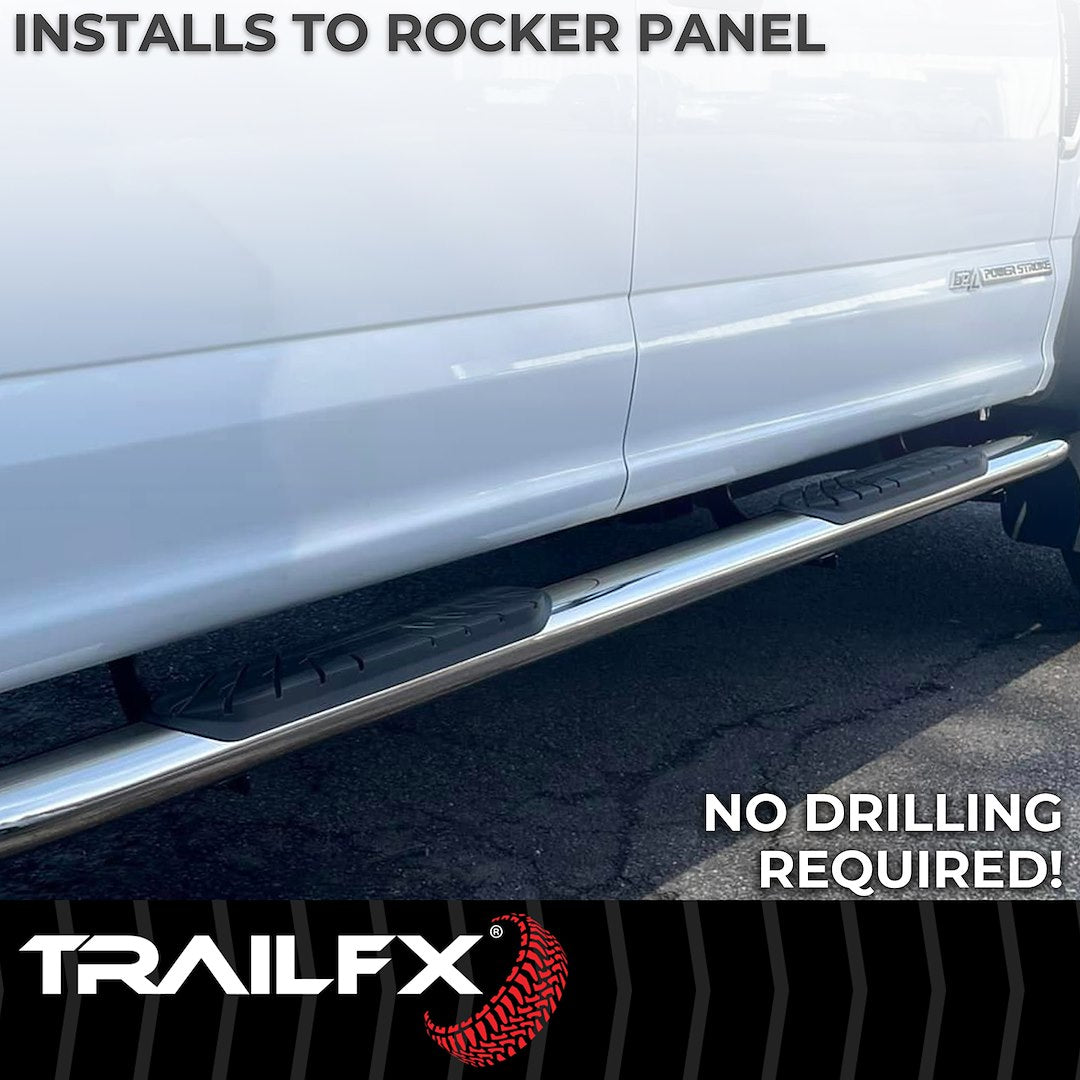 TrailFX 4" Oval Bent Step Bar For GM Silverado/Sierra Crew- Stainless (A1010S)