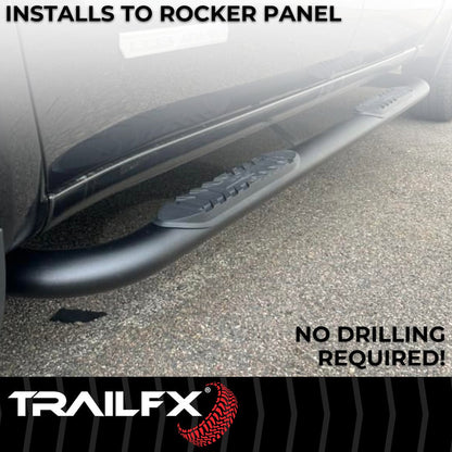 TrailFX 4" Oval Bent Step Bar For GM Silverado/Sierra Crew- Black (A1010B)