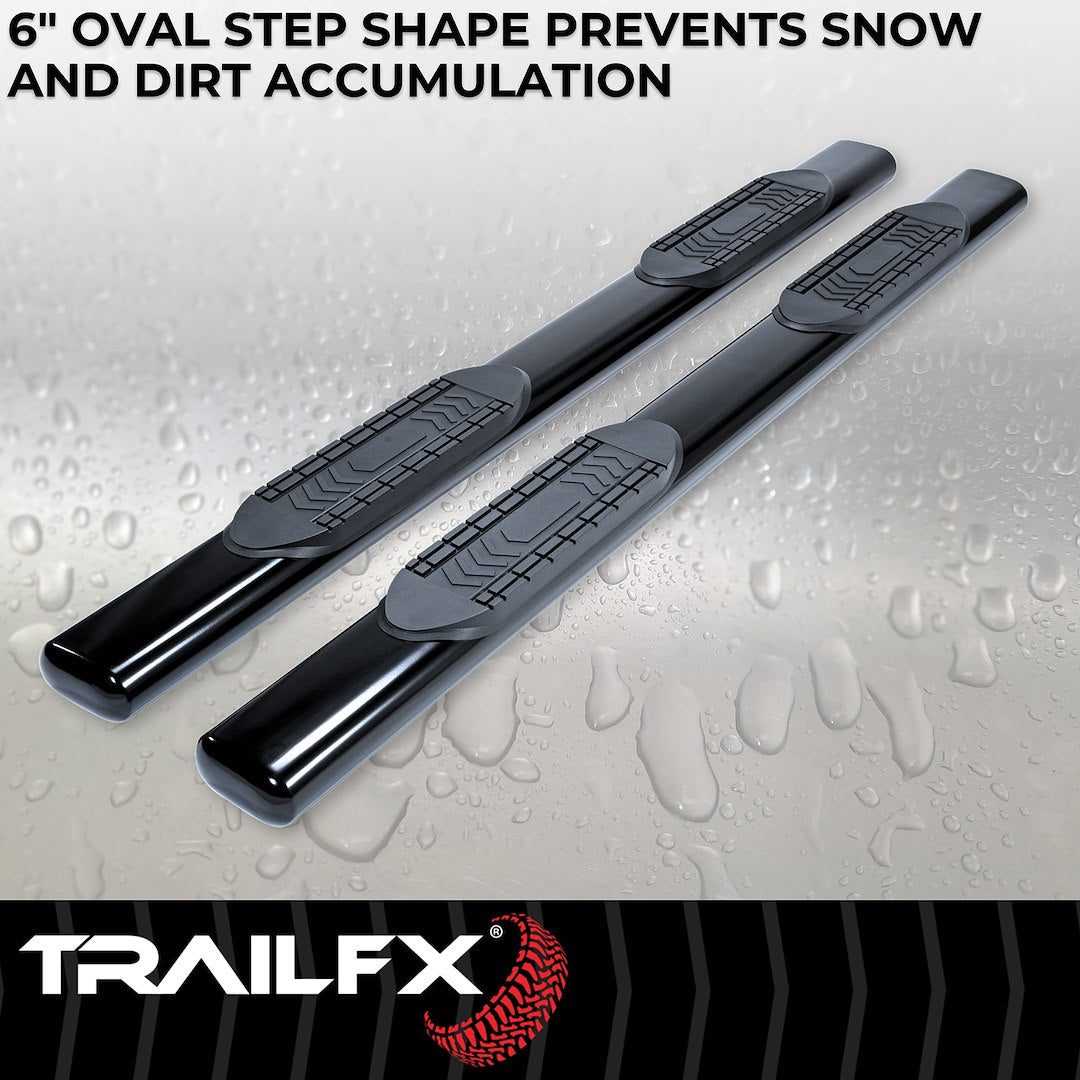TrailFX 6" Oval Straight Step Bar For GM Silverado/Sierra Crew- Black (A8255B)