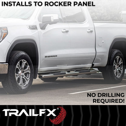 TrailFX 5" Oval Straight Step Bar For GM Silverado/Sierra Extended- Stainless (A7089S)