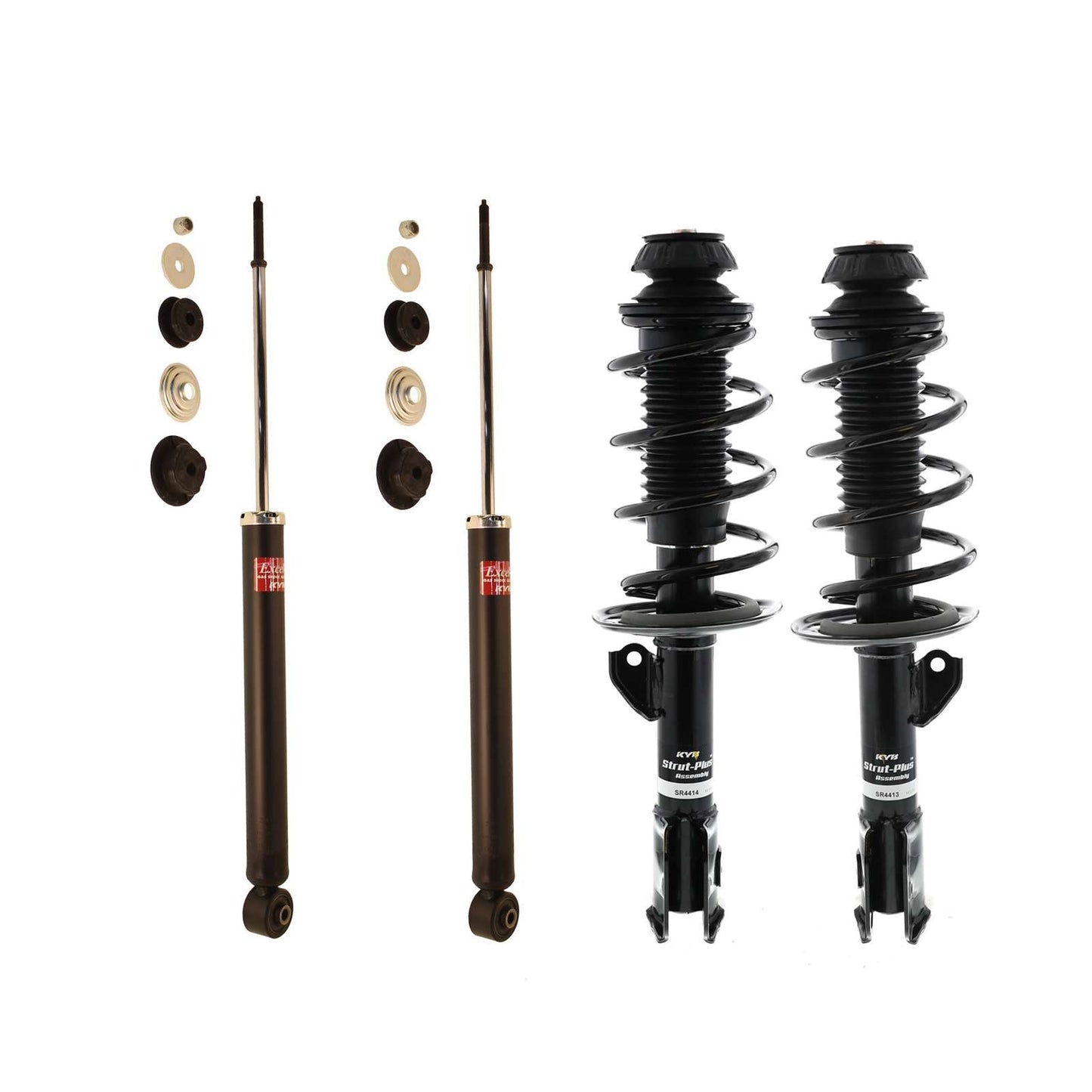 KYB Strut Plus Shocks & Spring Assembly + Rear Excel-G Shocks Set - 2012-2014 Toyota Prius C FWD
