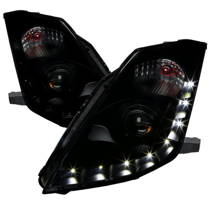 2006-2009 Nissan 350Z SMD LED Light Strip Projector Headlights (Black Housing/Smoked Lens)