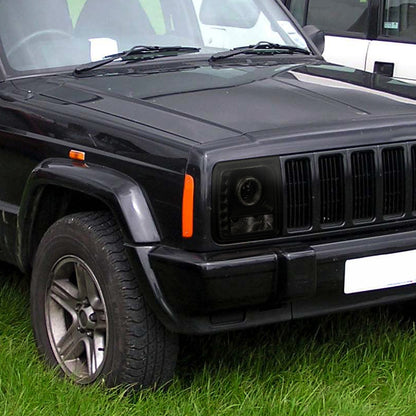 1997-2001 Jeep Cherokee Halo Projector Headlights w/ SMD LED Light Strip (Black Housing/Smoked Lens)