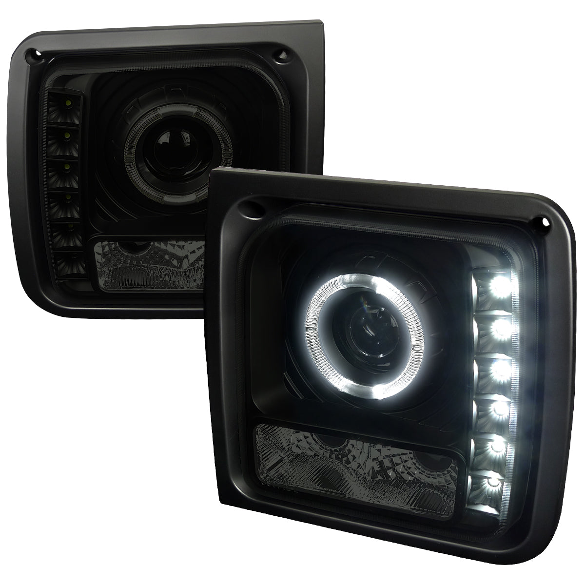 1997-2001 Jeep Cherokee Halo Projector Headlights w/ SMD LED Light Strip (Black Housing/Smoked Lens)