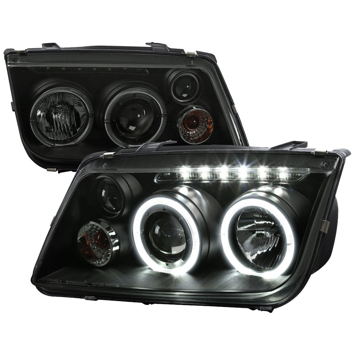 1999-2005 Volkswagen Jetta/Bora Mk4 Dual Halo Projector Headlights w/ LED Light Strip (Black Housing/Smoked Lens)