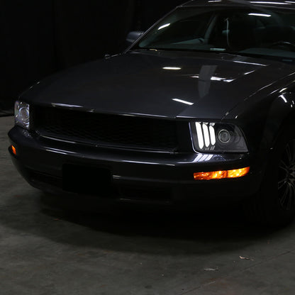 2005-2009 Ford Mustang LED Bar Projector Headlights (Jet Black Housing/Clear Lens)