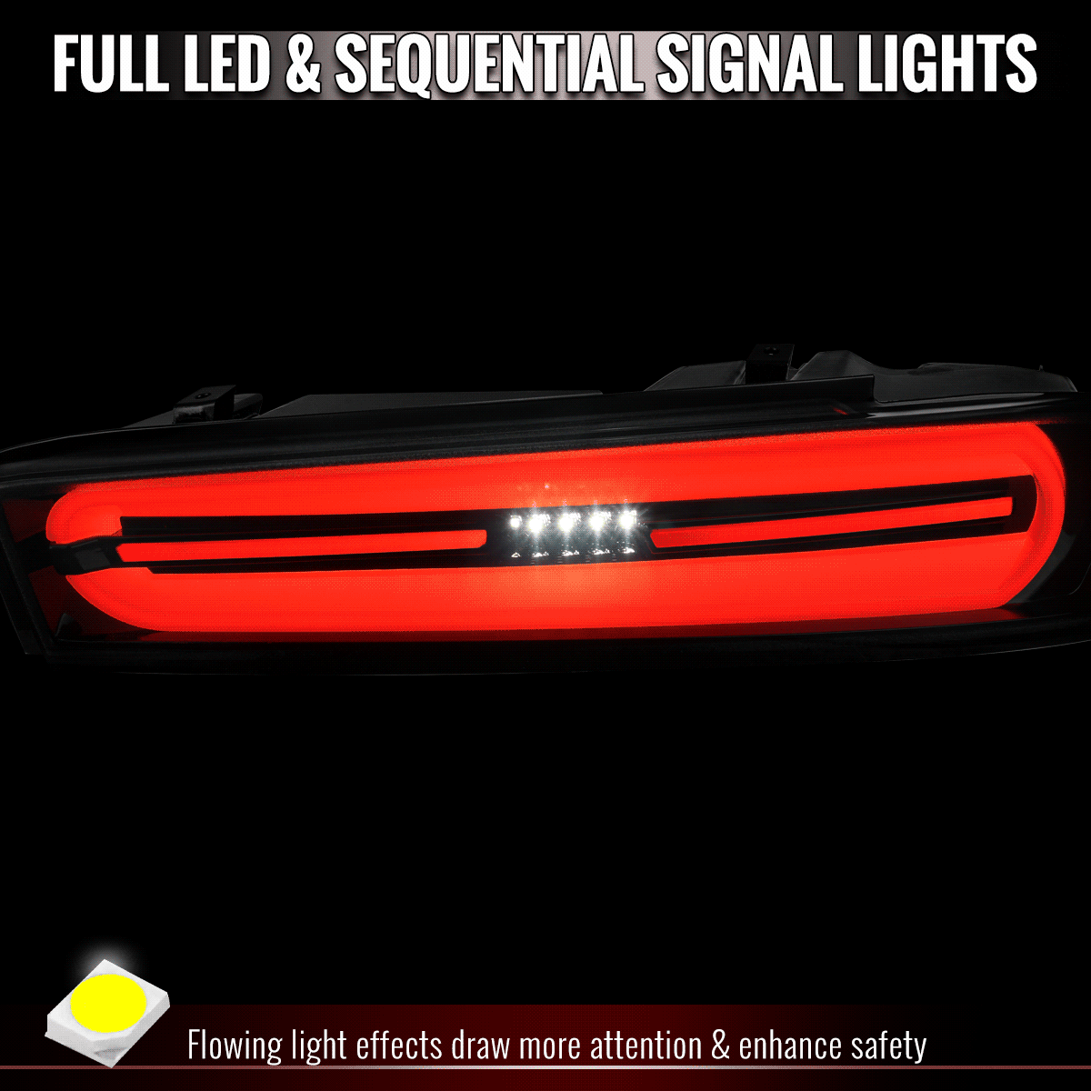 2016-2018 Chevrolet Camaro Full LED Sequential Tail Light (Glossy Black Housing / Smoked Lens)